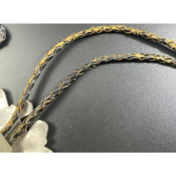Old Pawn Zuni Sun Face Bolo Tie Inlay Sterling Bennett Patent Pending Clasp - Picture 7 of 8
